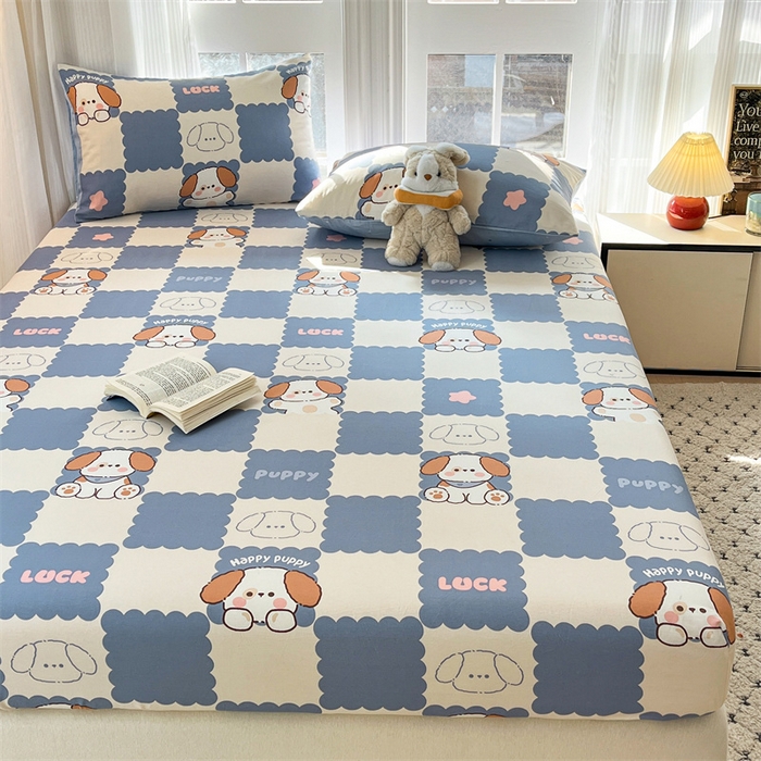 91家纺网 家纺一手货源 找家纺 宝士康家纺 2025新款10A抗菌全棉印花床笠 嗨皮狗