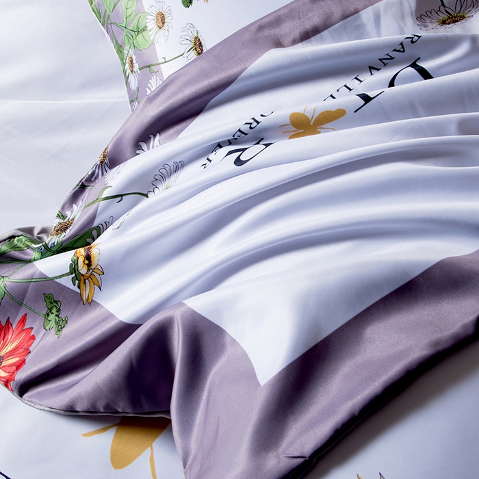 91家纺网 家纺一手货源 找家纺 爵仕家纺 2025新款轻奢潮牌水洗真丝四件套 花园