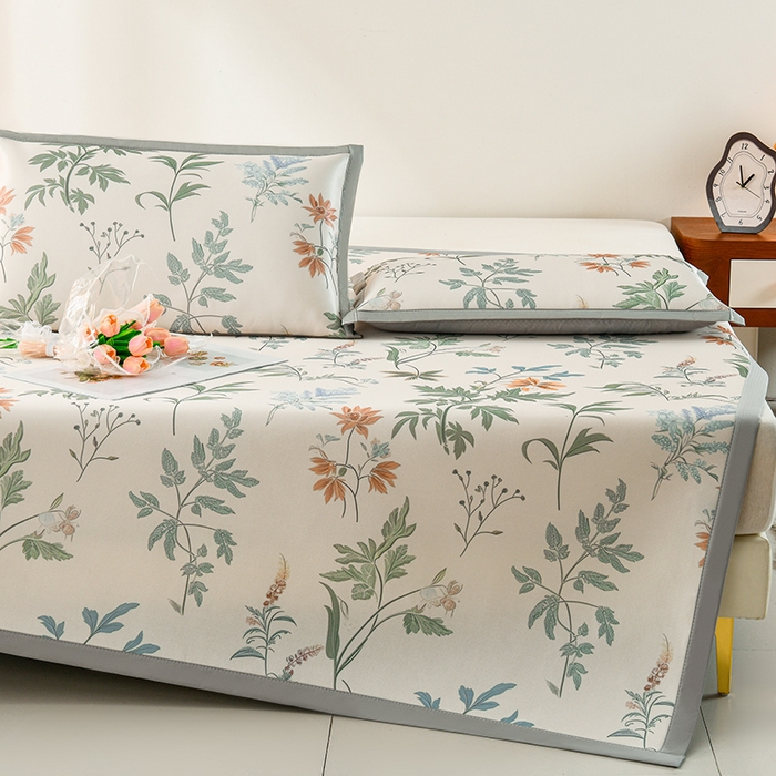 91家纺网 家纺一手货源 找家纺 简一 2025新款A类碳光印花数码冰丝凉席系列-床单款 花间细雨