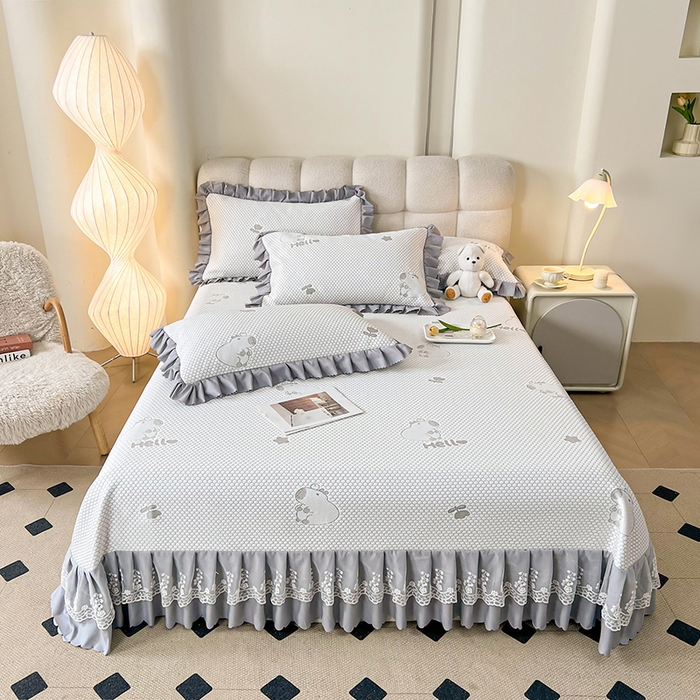 91家纺网 家纺一手货源 找家纺 2025新款A类冰豆豆提花凉席床盖 床盖款-卡皮巴拉-质感灰