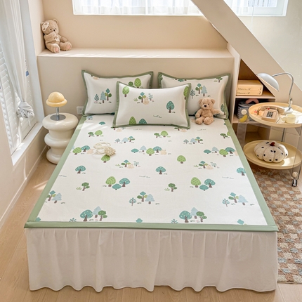 2025新款懒猫600D数码印花冰藤凉席 森林小熊