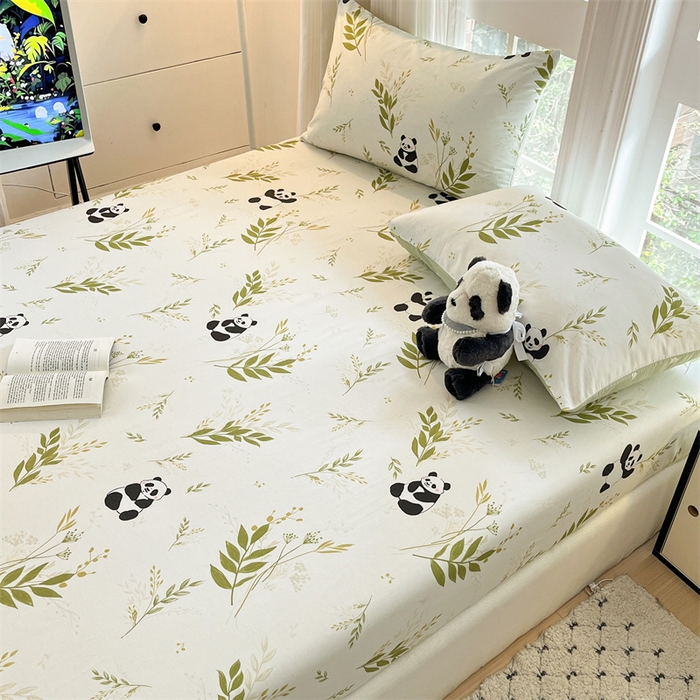 91家纺网 家纺一手货源 找家纺 宝士康家纺 2025新款10A抗菌全棉印花床笠 欢乐熊猫