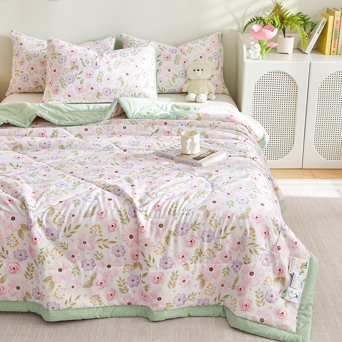 91家纺网 家纺一手货源 找家纺 海洋家纺 2025款水洗棉纯棉花夏凉被全棉花印花夏被空调被薄被子 浪漫约定