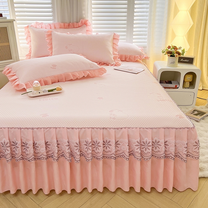 91家纺网 家纺一手货源 找家纺 （总）2025新款A类冰豆豆提花凉席床盖 床裙款