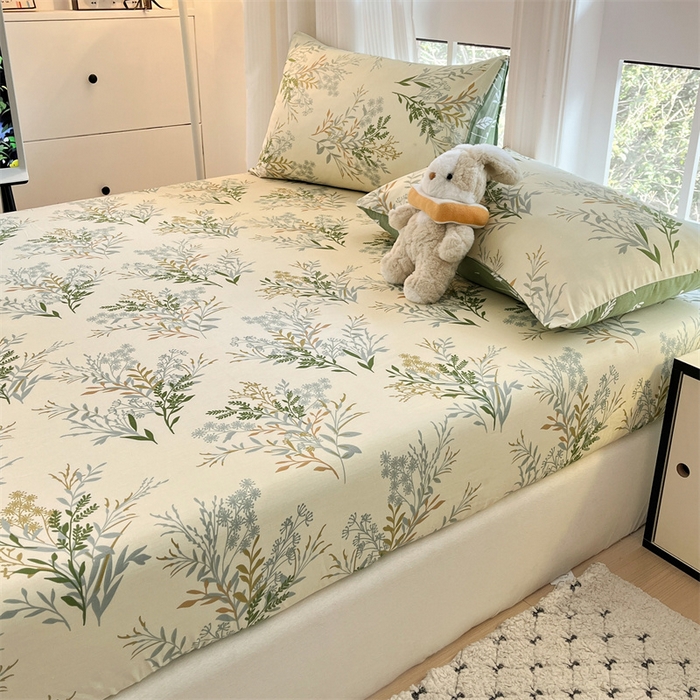 91家纺网 家纺一手货源 找家纺 宝士康家纺 2025新款10A抗菌全棉印花床笠 仙草