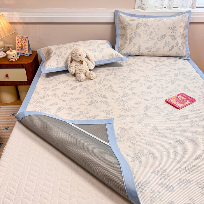 91家纺网 家纺一手货源 找家纺 慕尚家纺 2025新款数码印花床席床笠款冰藤席 床席款-土豆叶