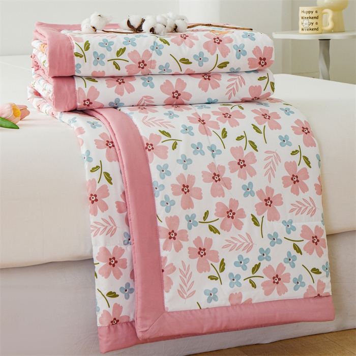 91家纺网 家纺一手货源 找家纺 海洋家纺 2025款水洗棉纯棉花夏凉被全棉花印花夏被空调被薄被子 悠然粉