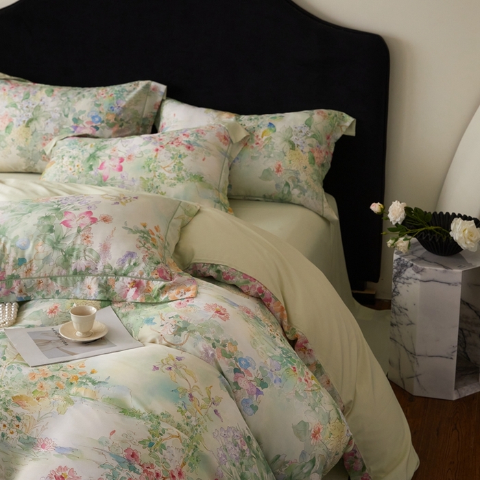 91家纺网 家纺一手货源 找家纺 金奇达家纺 2025新款竹玉清丝四件套-雅韵【标准号全网控价（折后券后）不低于元228元】 悠悠风铃-青青