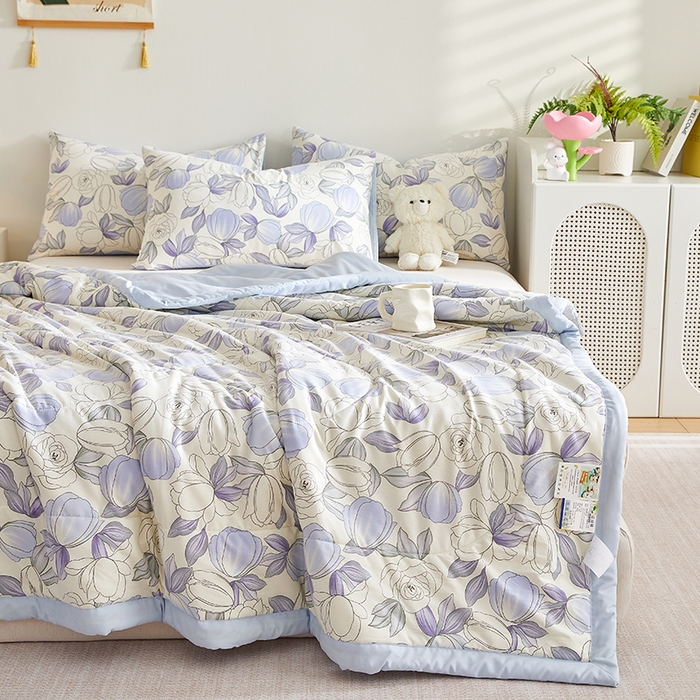 91家纺网 家纺一手货源 找家纺 海洋家纺 2025款水洗棉纯棉花夏凉被全棉花印花夏被空调被薄被子 淑清雅