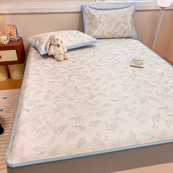 91家纺网 家纺一手货源 找家纺 慕尚家纺 2025新款数码印花床席床笠款冰藤席 床笠款-土豆叶