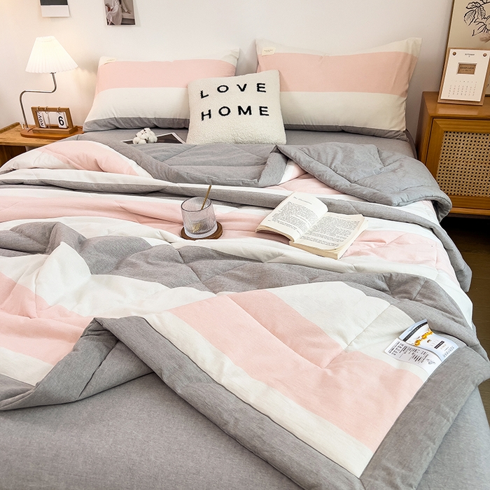 91家纺网 家纺一手货源 找家纺 宝士康家纺 2025新款10A抗菌无印风夏被 被子被芯 桃玉粉