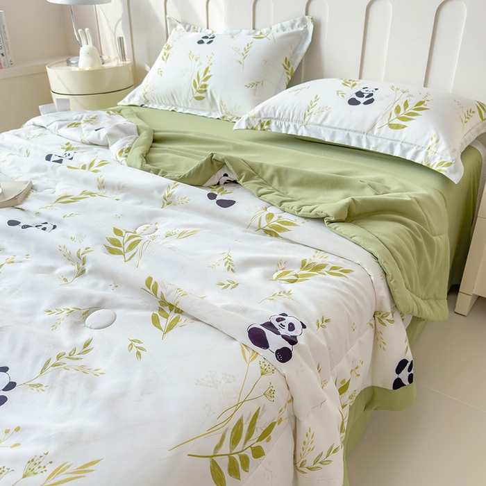 91家纺网 家纺一手货源 找家纺 宝士康家纺 2025新款10A抗菌针织夏被 熊猫乐园