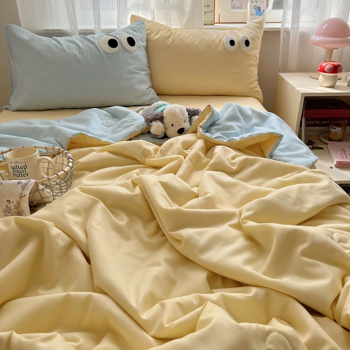 91家纺网 家纺一手货源 找家纺 慕尚家纺 2025新款大眼萌仔夏被 大眼萌 黄蓝格