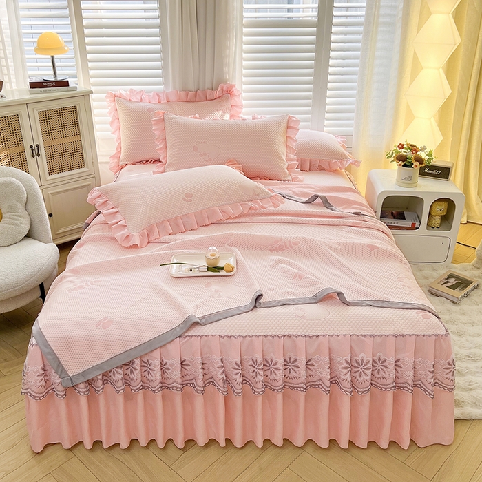 91家纺网 家纺一手货源 找家纺 （总）2025新款A类冰豆豆提花凉席床盖 床裙款