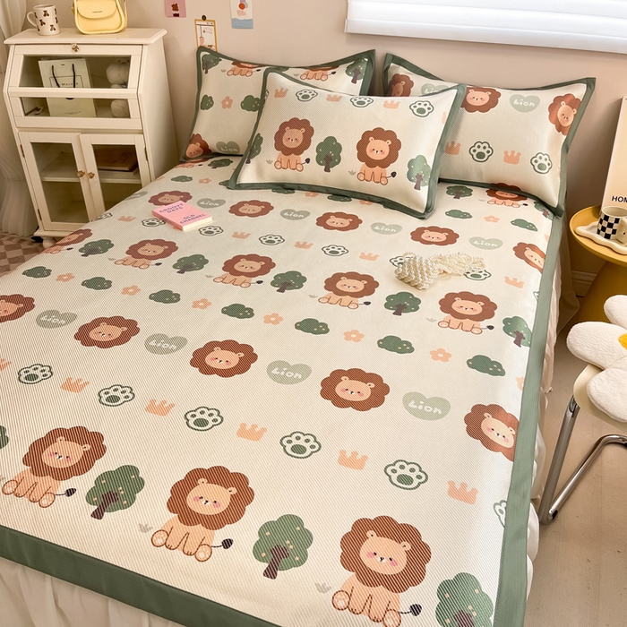 91家纺网 家纺一手货源 找家纺 2025新款懒猫600D数码印花冰藤凉席 狮子王