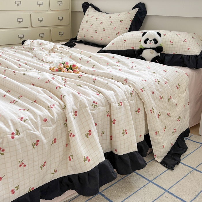 91家纺网 家纺一手货源 找家纺 （总）老K (原美阁） 2025新款法式黑边夏被四件套赫本风空调被四件套