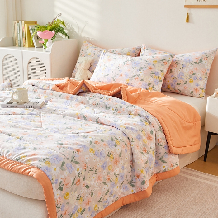 91家纺网 家纺一手货源 找家纺 海洋家纺 2025款水洗棉纯棉花夏凉被全棉花印花夏被空调被薄被子 沁香园桔