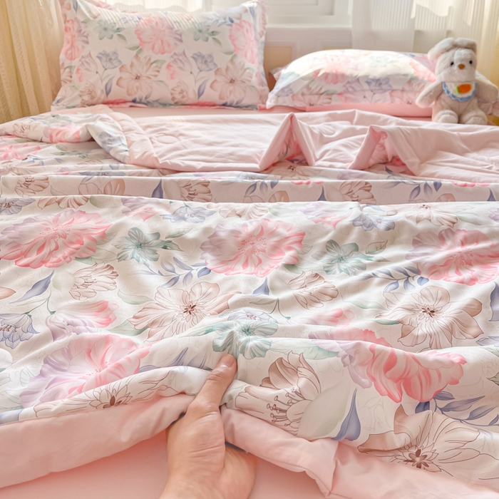 91家纺网 家纺一手货源 找家纺 宝士康家纺 2025新款水洗棉超声波压花夏被 被子被芯 春风十里