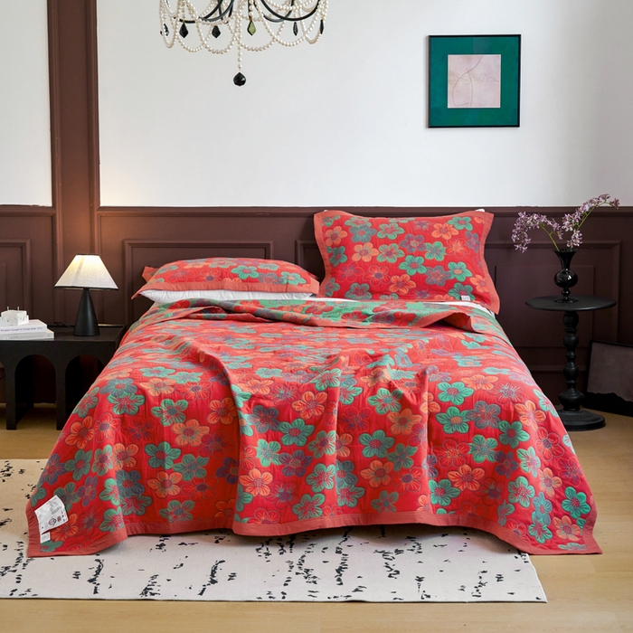 91家纺网 家纺一手货源 找家纺 棠薇 2024新款60S纯棉细纱毛巾被盖毯夏凉被空调被夏被 花海