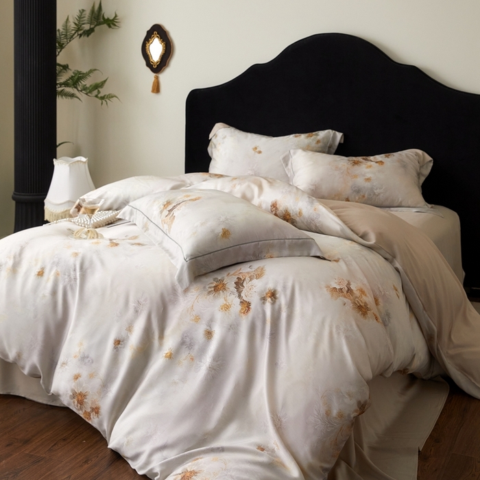 91家纺网 家纺一手货源 找家纺 金奇达家纺 2025新款竹玉清丝四件套-雅韵【标准号全网控价（折后券后）不低于元228元】 浅调暖情-杏色