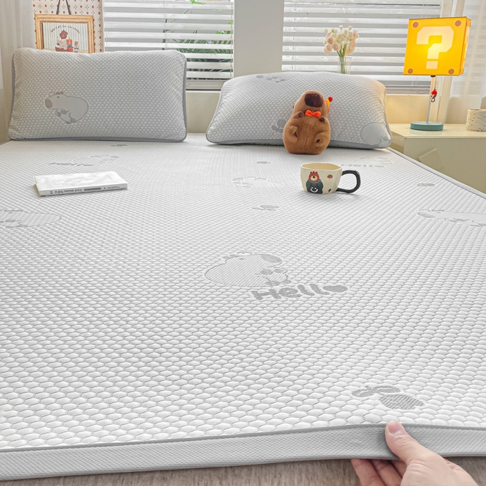 91家纺网 家纺一手货源 找家纺 春寻家纺 2025新款冰豆豆冰丝凉席-卡皮巴拉系列 床单款-卡皮巴拉-灰