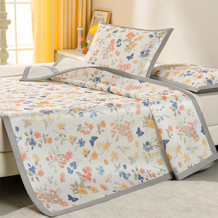 91家纺网 家纺一手货源 找家纺 简一 2025新款A类碳光印花数码冰丝凉席系列-床单款 秋日细雨