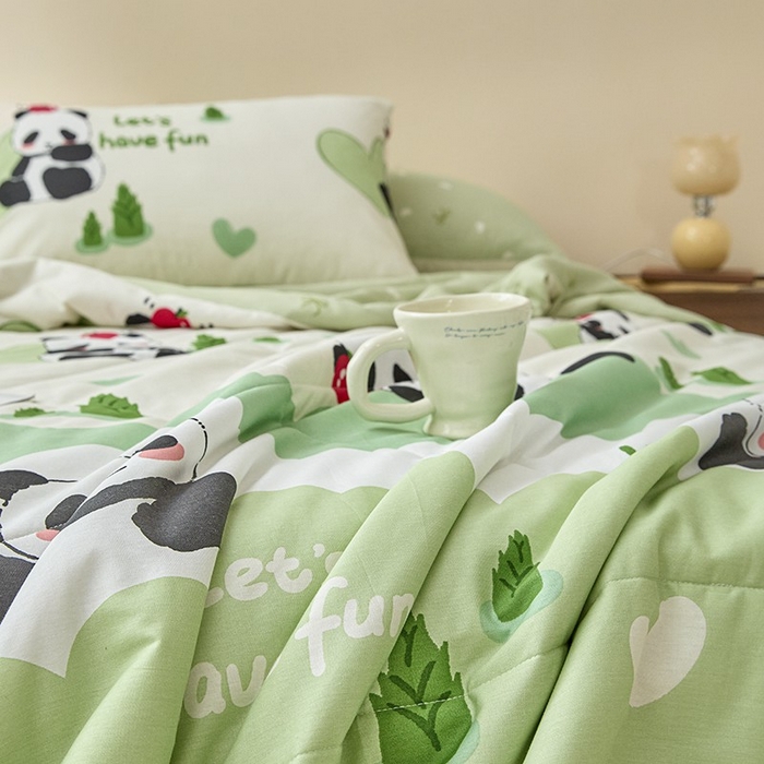 91家纺网 家纺一手货源 找家纺 宝士康家纺 2025新款10A抗菌全棉夏被 被子被芯 森林熊猫