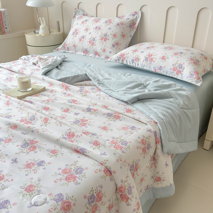 91家纺网 家纺一手货源 找家纺 宝士康家纺 2025新款10A抗菌针织夏被 花影阑珊