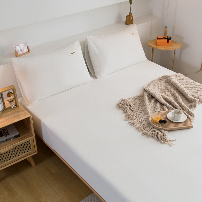 91家纺网 家纺一手货源 找家纺 2025新款全棉A类简约素色水洗棉纯棉单床笠 本白