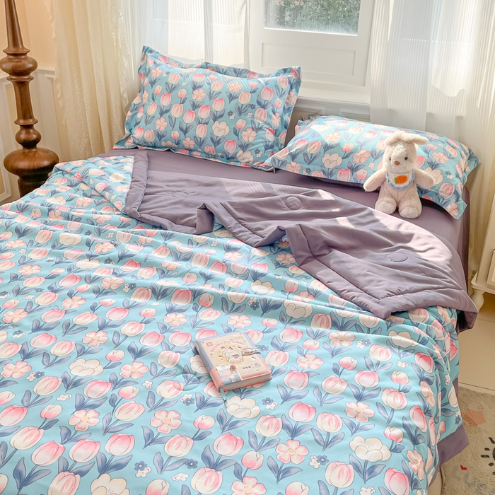 91家纺网 家纺一手货源 找家纺 宝士康家纺 2025新款水洗棉超声波压花夏被 被子被芯 郁金香