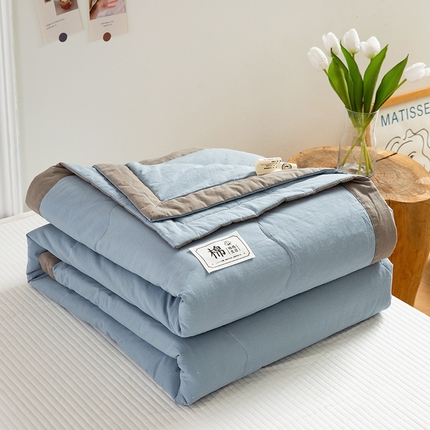 天瑜 2024全棉夏被棉花芯纯色水洗棉夏凉被可水洗空调被 蓝灰