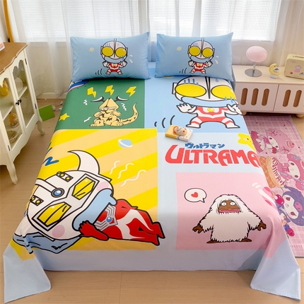 91家纺网 家纺一手货源 找家纺 名兮2025新款大版经典奥特曼三丽鸥三件套全棉纯棉床单 瞌睡奥特曼