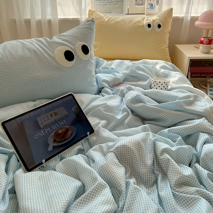 91家纺网 家纺一手货源 找家纺 慕尚家纺 2025新款大眼萌仔夏被 大眼萌 蓝格黄