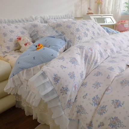 91家纺网 家纺一手货源 找家纺 雪夫人2025新款A类夹棉床盖床裙四件套 堇色安年