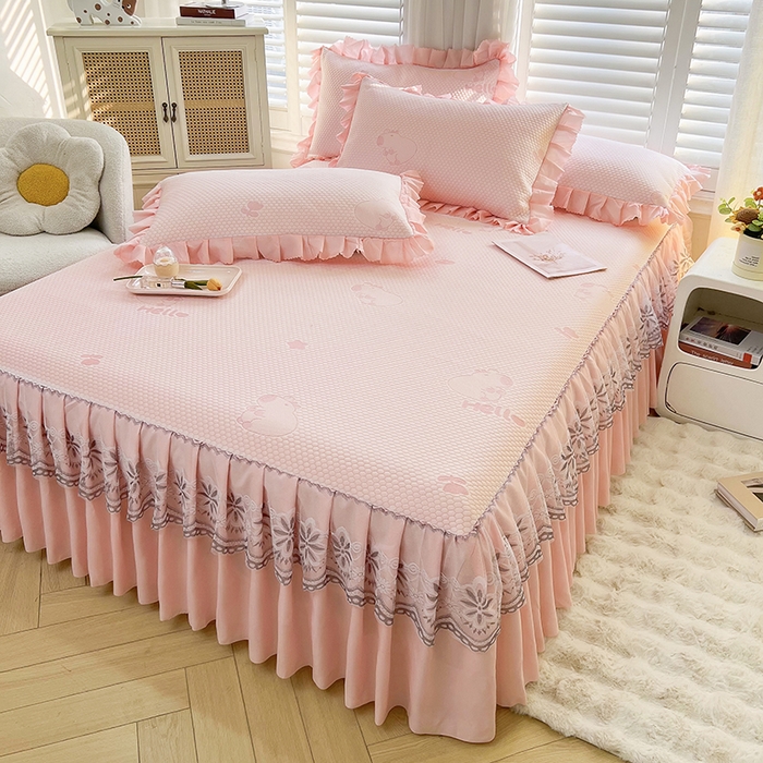 91家纺网 家纺一手货源 找家纺 （总）2025新款A类冰豆豆提花凉席床盖 床裙款