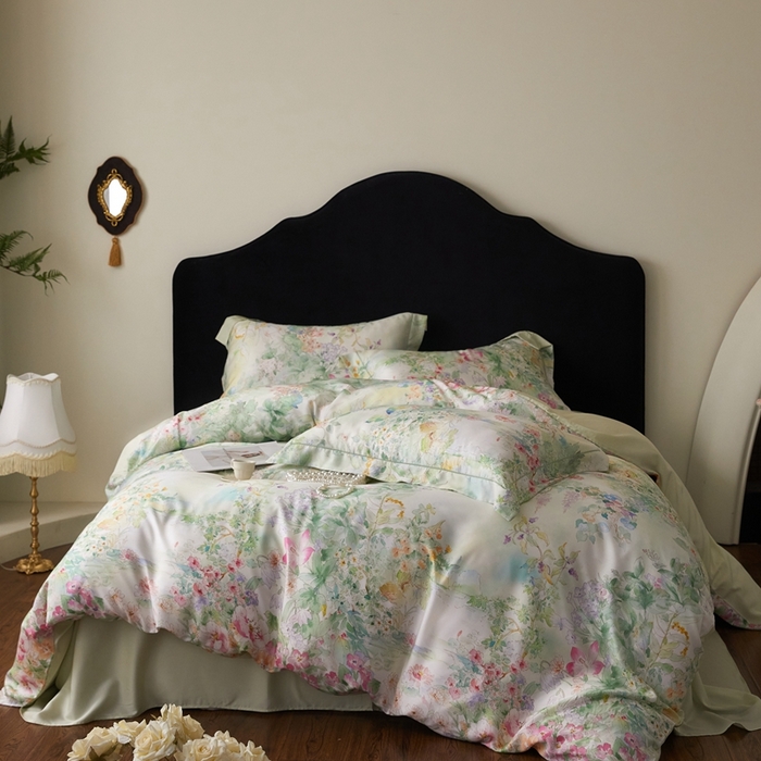 91家纺网 家纺一手货源 找家纺 金奇达家纺 2025新款竹玉清丝四件套-雅韵【标准号全网控价（折后券后）不低于元228元】 悠悠风铃-青青