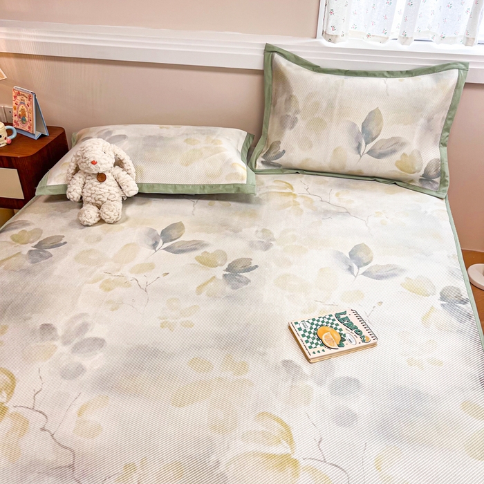 91家纺网 家纺一手货源 找家纺 慕尚家纺 2025新款数码印花床席床笠款冰藤席 床笠款-墨染