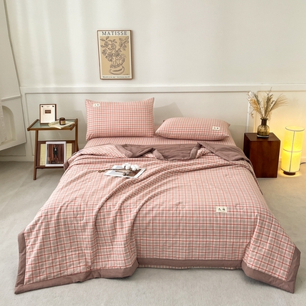 21度C 2025新款色织全棉夏被四件套 洋气红