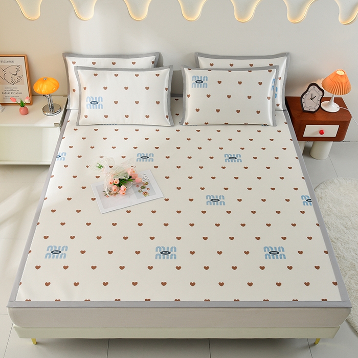 91家纺网 家纺一手货源 找家纺 简一 2025新款A类碳光印花数码冰丝凉席系列-床单款 满心欢喜