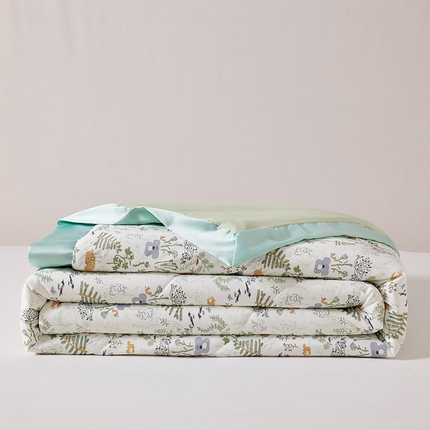 91家纺网 家纺一手货源 找家纺 库里梦家纺 2025新款锦氨凉感法式印花拼角空调夏被夏凉被空调被 甜夏繁花