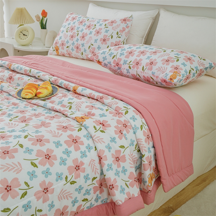 91家纺网 家纺一手货源 找家纺 海洋家纺 2025款水洗棉纯棉花夏凉被全棉花印花夏被空调被薄被子 悠然粉