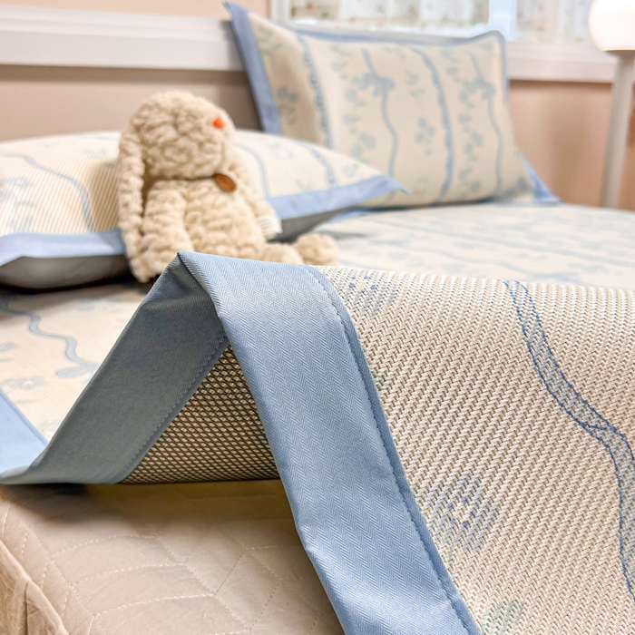 91家纺网 家纺一手货源 找家纺 慕尚家纺 2025新款数码印花床席床笠款冰藤席 床席款-高冷兔