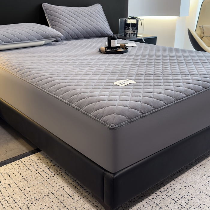 91家纺网 家纺一手货源 找家纺 叠派家纺 2025新款5A抗菌A类夹棉床笠经典款防水款系列 星空灰-小格子防水款