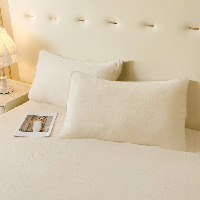 91家纺网 家纺一手货源 找家纺 鲁爱家纺供货 2025新款全棉双层皱皱纱四件套 不染（拉链款）