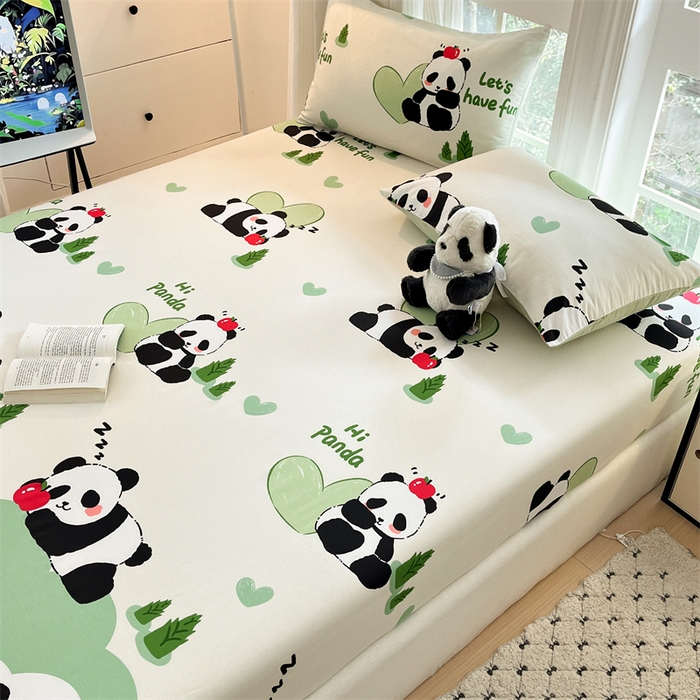 91家纺网 家纺一手货源 找家纺 宝士康家纺 2025新款10A抗菌全棉印花床笠 森林熊猫