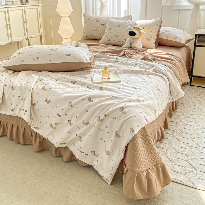 91家纺网 家纺一手货源 找家纺 2025新款针织双层纱夏被床盖四件套单夏被单床盖单品 狗狗家族