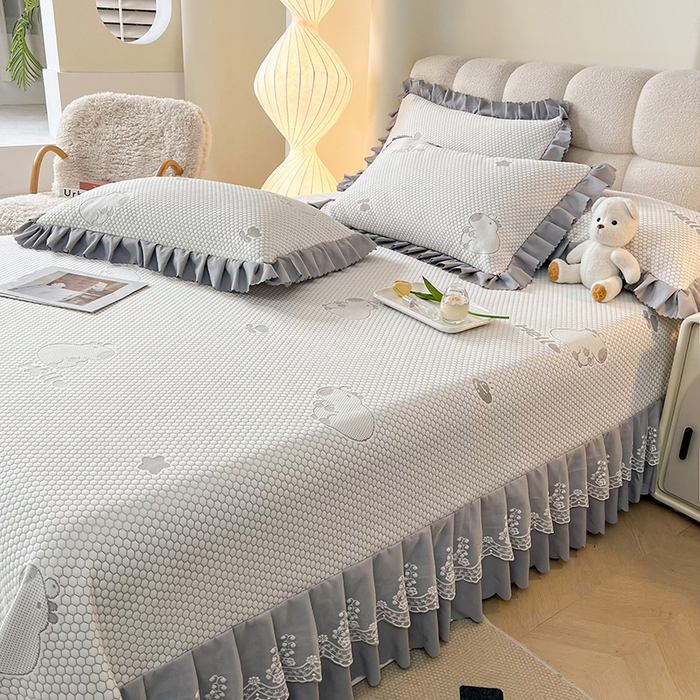 91家纺网 家纺一手货源 找家纺 2025新款A类冰豆豆提花凉席床盖 床盖款-卡皮巴拉-质感灰