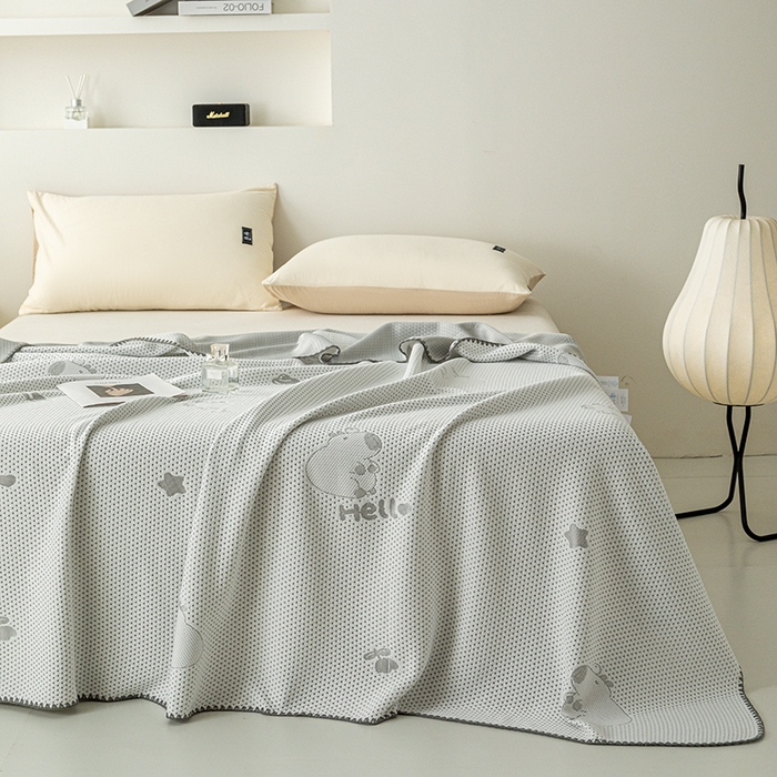 91家纺网 家纺一手货源 找家纺 梦尚舒 2025新款直播热款凉感针织提花盖毯子夏被贝壳边空调被 卡皮巴拉-灰