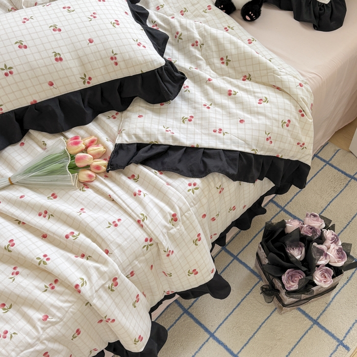 91家纺网 家纺一手货源 找家纺 （总）老K (原美阁） 2025新款法式黑边夏被四件套赫本风空调被四件套