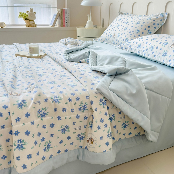 91家纺网 家纺一手货源 找家纺 宝士康家纺 2025新款10A抗菌针织夏被四件套 兰朵朵